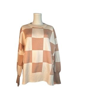 Elegant Checkered Sweater - Cream and‎ Tan